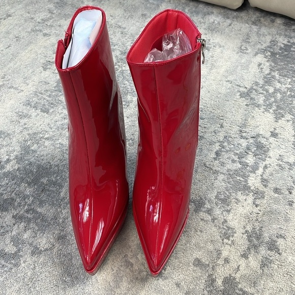 New Dolls Kill Lemon Drop by Privileged Shiny Red Heeled Platform Boots 10 - Picture 3 of 15